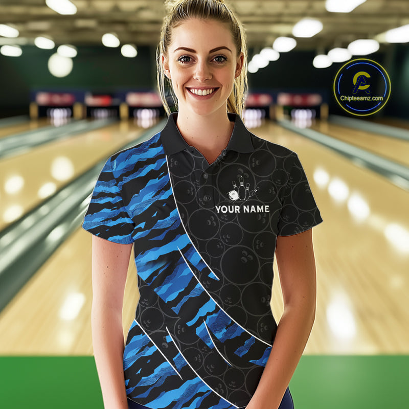 Texas Flag Blue Camo Bowling Shirt For Women Custom Patriotic Bowling Team Jersey Polo & 1/4 Zip TDM6387