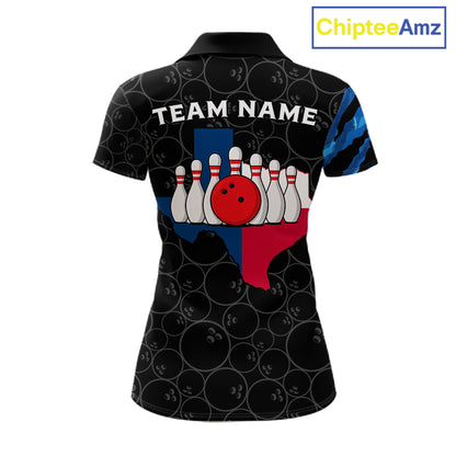 Texas Flag Blue Camo Bowling Shirt For Women Custom Patriotic Bowling Team Jersey Polo & 1/4 Zip TDM6387