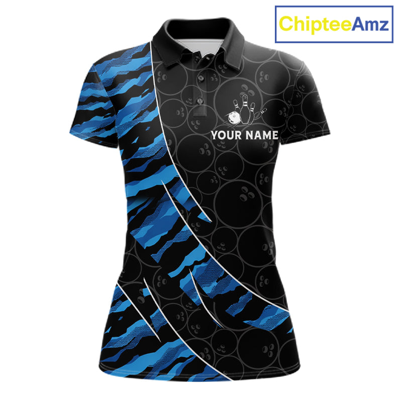 Texas Flag Blue Camo Bowling Shirt For Women Custom Patriotic Bowling Team Jersey Polo & 1/4 Zip TDM6387