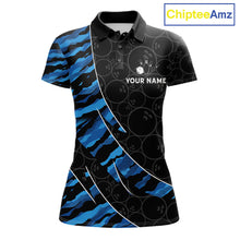 Load image into Gallery viewer, Texas Flag Blue Camo Bowling Shirt For Women Custom Patriotic Bowling Team Jersey Polo &amp; 1/4 Zip TDM6387