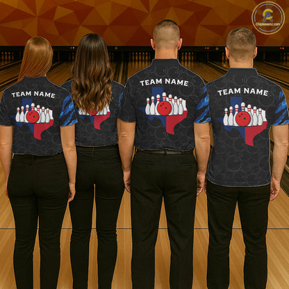 Texas Flag Blue Camo Bowling Shirt For Men Custom Patriotic Bowling Team Jersey Polo & 1/4 Zip TDM6387