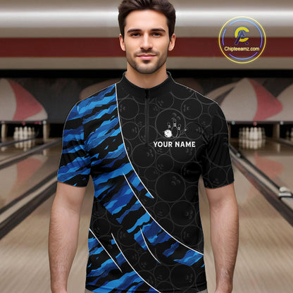 Texas Flag Blue Camo Bowling Shirt For Men Custom Patriotic Bowling Team Jersey Polo & 1/4 Zip TDM6387