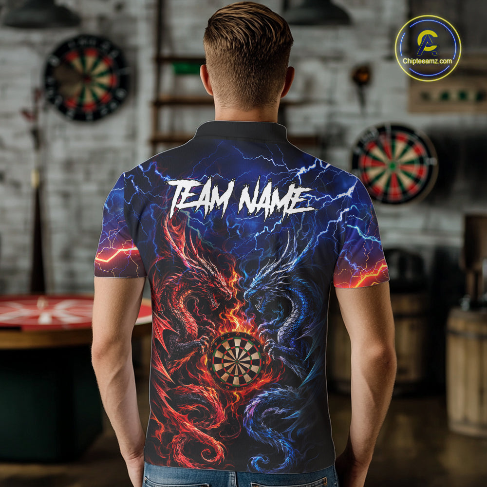 Blue And Red Thunder Lightning Dragon Darts Shirt For Men Custom Darts Team Jersey Polo & 1/4 Zip TDM6577