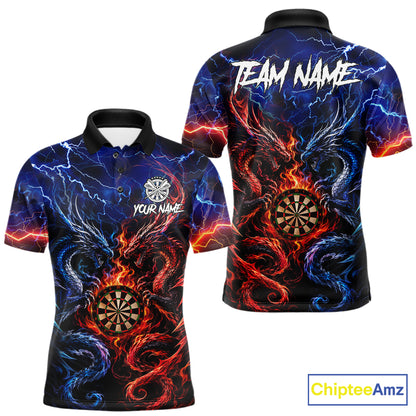 Blue And Red Thunder Lightning Dragon Darts Shirt For Men Custom Darts Team Jersey Polo & 1/4 Zip TDM6577