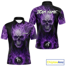 Load image into Gallery viewer, Purple Flaming Skull 8 Ball Fire Billiard Shirt For Men Custom Billiard Team Jersey Polo &amp; 1/4 Zip TDM5062