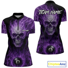 Load image into Gallery viewer, Purple Flaming Skull 8 Ball Fire Billiard Shirt For Women Custom Billiard Team Jersey Polo &amp; 1/4 Zip TDM5062