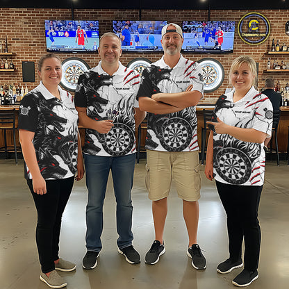 White Black Grunge Wolf Darts Shirts For Men Custom Darts Team Jersey Polo & Quarter Zip TDM5534