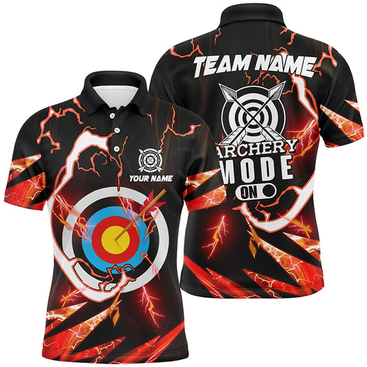 Personalized Red Thunder Archery Mode On Men Polo Shirts, Custom Archery Jerseys Team Shirts TDM1134