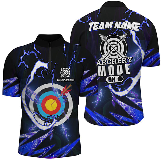 Customized Blue Thunder Archery Mode On Men Quarter-Zip Shirts, Archery Jerseys Team Shirts TDM1135