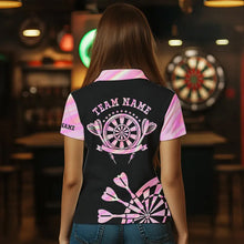 Load image into Gallery viewer, Holographic Pink Darts Tie Dye Polo &amp; Quarter Zip Custom Dart Shirts For Women Glowing Dart Jerseys TDM3624