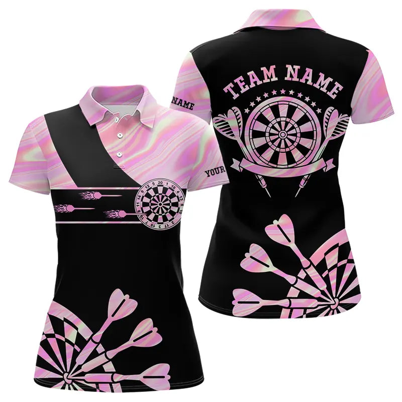 Holographic Pink Darts Tie Dye Polo & Quarter Zip Custom Dart Shirts For Women Glowing Dart Jerseys TDM3624