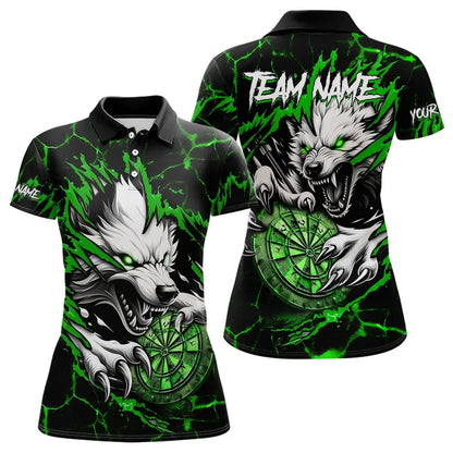 Personalized Wolf Lightning Darts Polo & Quarter Zip Custom Dart Shirts For Women Darts Jersey |Green TDM3773