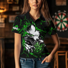 Load image into Gallery viewer, Personalized Wolf Lightning Darts Polo &amp; Quarter Zip Custom Dart Shirts For Women Darts Jersey |Green TDM3773