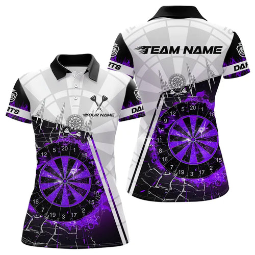 Personalized Purple Break Glass Dartboard Fire Polo, 1/4 Zip Custom Dart Shirts For Women Dart Jersey TDM3774