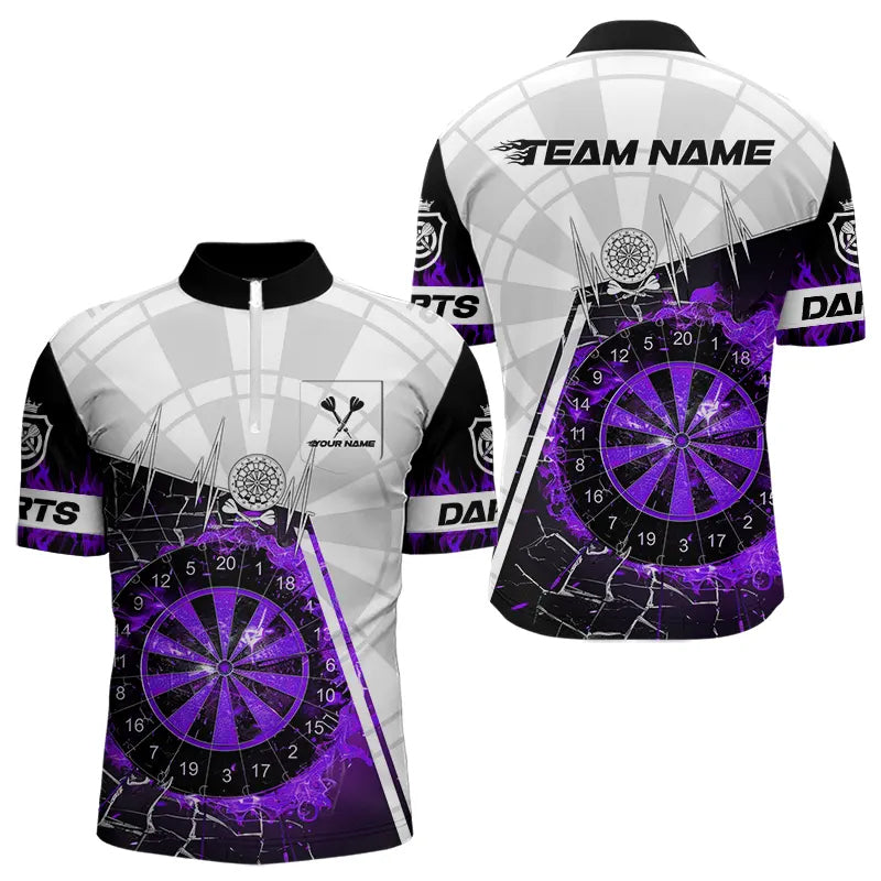 Custom Break Glass Purple Darts Shirt With Pocket Option For Men, Darts Jersey TDM3774