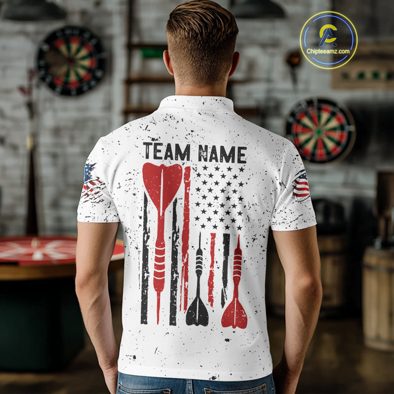 Personalized White Grunge American Flag Darts Jersey For Men Custom Patriotic Darts Team Shirts TDM5076