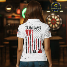 Load image into Gallery viewer, Personalized White Grunge American Flag Darts Jersey For Women Custom Patriotic Darts Team Shirts TDM5076