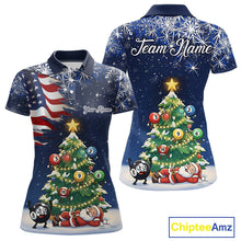 Load image into Gallery viewer, Funny Santa Christmas Billiard Shirts For Women Custom US Flag Xmas Pine Tree Pool Team Shirt TDM5289
