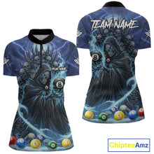 Load image into Gallery viewer, Blue Grim Reaper Lightning Billiard Shirt For Women Custom 8 Ball Pool Jersey Team Polo &amp; 1/4 Zip TDM5292