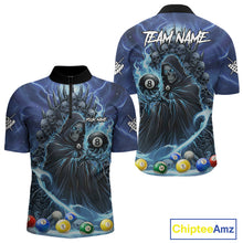 Load image into Gallery viewer, Blue Grim Reaper Lightning Billiard Shirt For Men Custom 8 Ball Pool Jersey Team Polo &amp; 1/4 Zip TDM5292