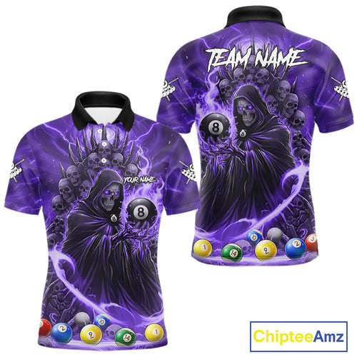 Purple Grim Reaper Lightning Billiard Shirt For Men Custom 8 Ball Pool Jersey Team Polo & 1/4 Zip TDM5293
