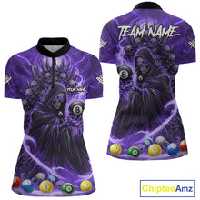 Load image into Gallery viewer, Purple Grim Reaper Lightning Billiard Shirt For Women Custom 8 Ball Pool Jersey Team Polo &amp; 1/4 Zip TDM5293