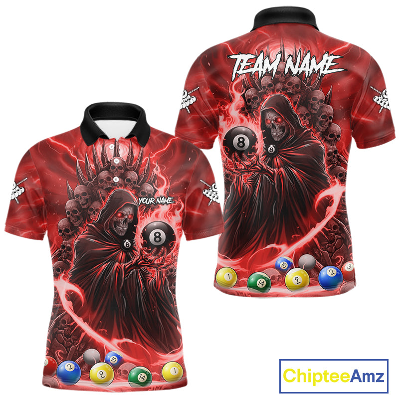 Red Grim Reaper Lightning Billiard Shirt For Men Custom 8 Ball Pool Jersey Team Polo & 1/4 Zip TDM5294