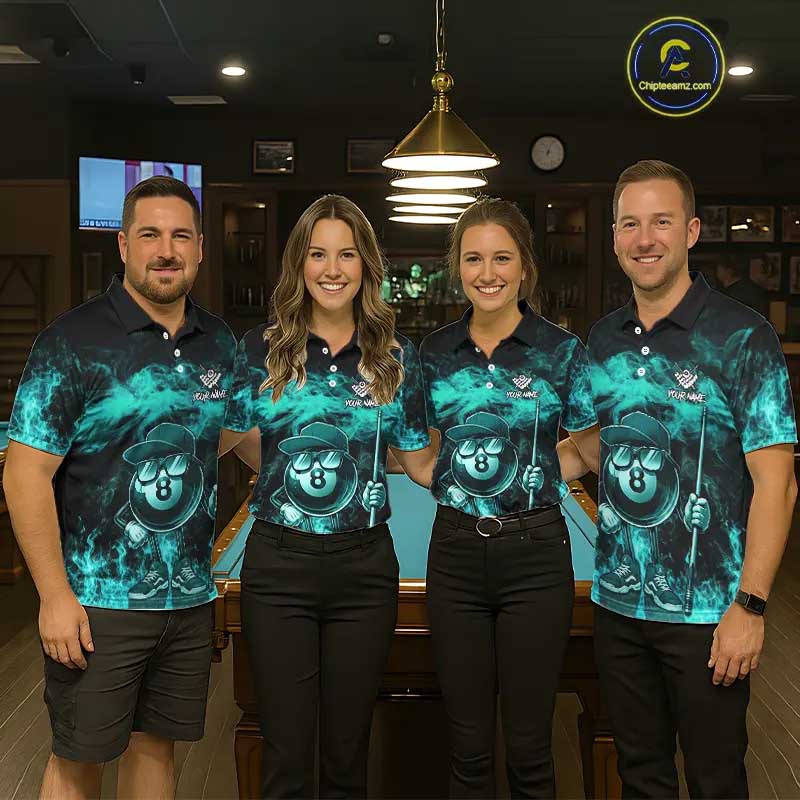 tdm men Turquoise Funny 8 Ball Pool Flame Smoke Billiard Shirt For Men Custom Billiard Team Jersey  TDM5547