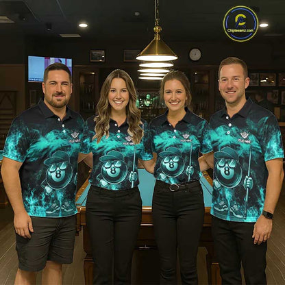 tdm men Turquoise Funny 8 Ball Pool Flame Smoke Billiard Shirt For Men Custom Billiard Team Jersey  TDM5547