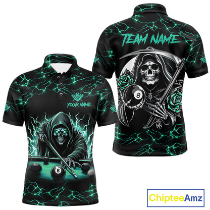 Turquoise Funny Grim Reaper Roses 8 Ball Pool Men Billiard Shirts Custom Thunder Billiard Jersey TDM3630