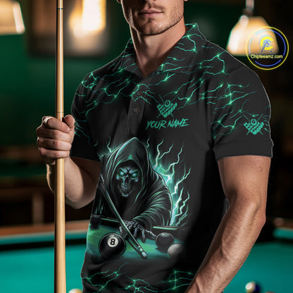 Turquoise Funny Grim Reaper Roses 8 Ball Pool Men Billiard Shirts Custom Thunder Billiard Jersey TDM3630
