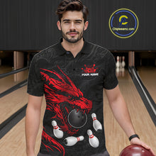 Load image into Gallery viewer, Black And Red Custom Dragon Bowling Shirt For Men, Bowling Team Jersey Polo &amp; Quarter Zip TDM6166