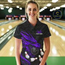 Load image into Gallery viewer, Black And Purple Custom Dragon Bowling Shirt For Women, Bowling Team Jersey Polo &amp; Quarter Zip TDM6167