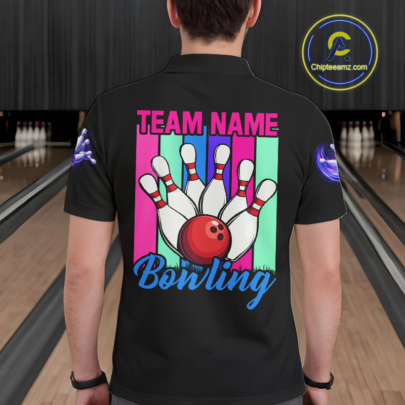 Custom Neon Bowling Shirt For Men, Funny Strike Bowling Team Jersey Polo & Quarter Zip Shirts TDM6169