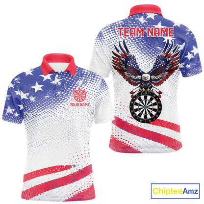 Personalized American Flag Eagle Darts Shirts For Men, Patriotic Darts Jersey Team Polo & 1/4 Zip TDM6406