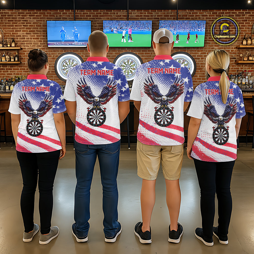 Personalized American Flag Eagle Darts Shirts For Women, Patriotic Darts Jersey Team Polo & 1/4 Zip TDM6406