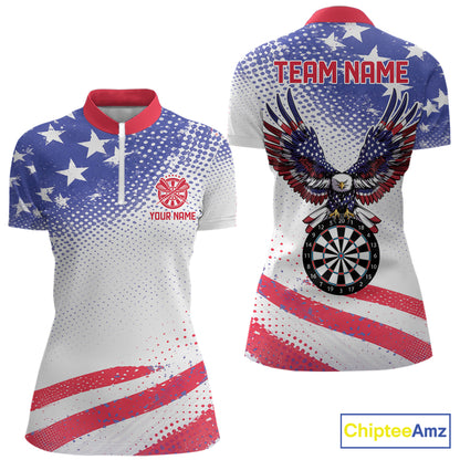Personalized American Flag Eagle Darts Shirts For Women, Patriotic Darts Jersey Team Polo & 1/4 Zip TDM6406