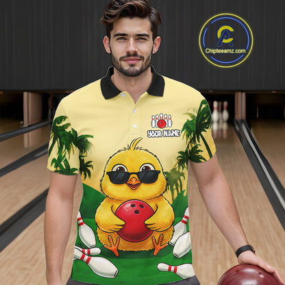 Custom Cute Chicken Summer Bowling Shirts For Men, Funny Bowling Team Jersey Polo & 1/4 Zip TDM6591