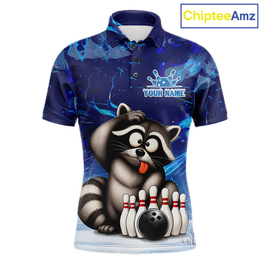 Personalized Blue Funny Raccoon Bowling Shirt For Men Custom Bowling Team Jersey Polo & 1/4 Zip TDM6594