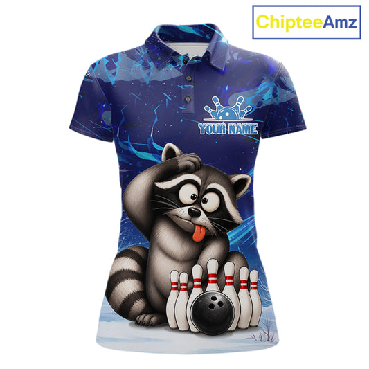 Personalized Blue Funny Raccoon Bowling Shirt For Women Custom Bowling Team Jersey Polo & 1/4 Zip TDM6594