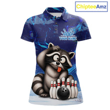 Load image into Gallery viewer, Personalized Blue Funny Raccoon Bowling Shirt For Women Custom Bowling Team Jersey Polo &amp; 1/4 Zip TDM6594