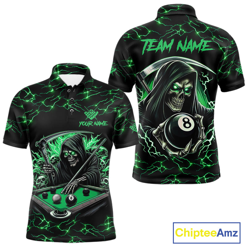 Green Funny Grim Reaper 8 Ball Pool Men Billiard Shirts Custom Name Lightning Billiard Jerseys TDM2827