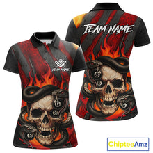 Load image into Gallery viewer, Personalized Skull And Snakes Flame Billiard Shirt For Women Custom 8 Ball Pool Team Jersey |Red TDM5084
