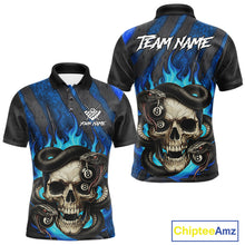 Load image into Gallery viewer, Personalized Skull And Snakes Flame Billiard Shirt For Men Custom 8 Ball Pool Team Jersey |Blue TDM5085