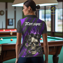 Load image into Gallery viewer, Personalized Skull And Snakes Flame Billiard Shirt For Women Custom 8 Ball Pool Team Jersey |Purple TDM5086