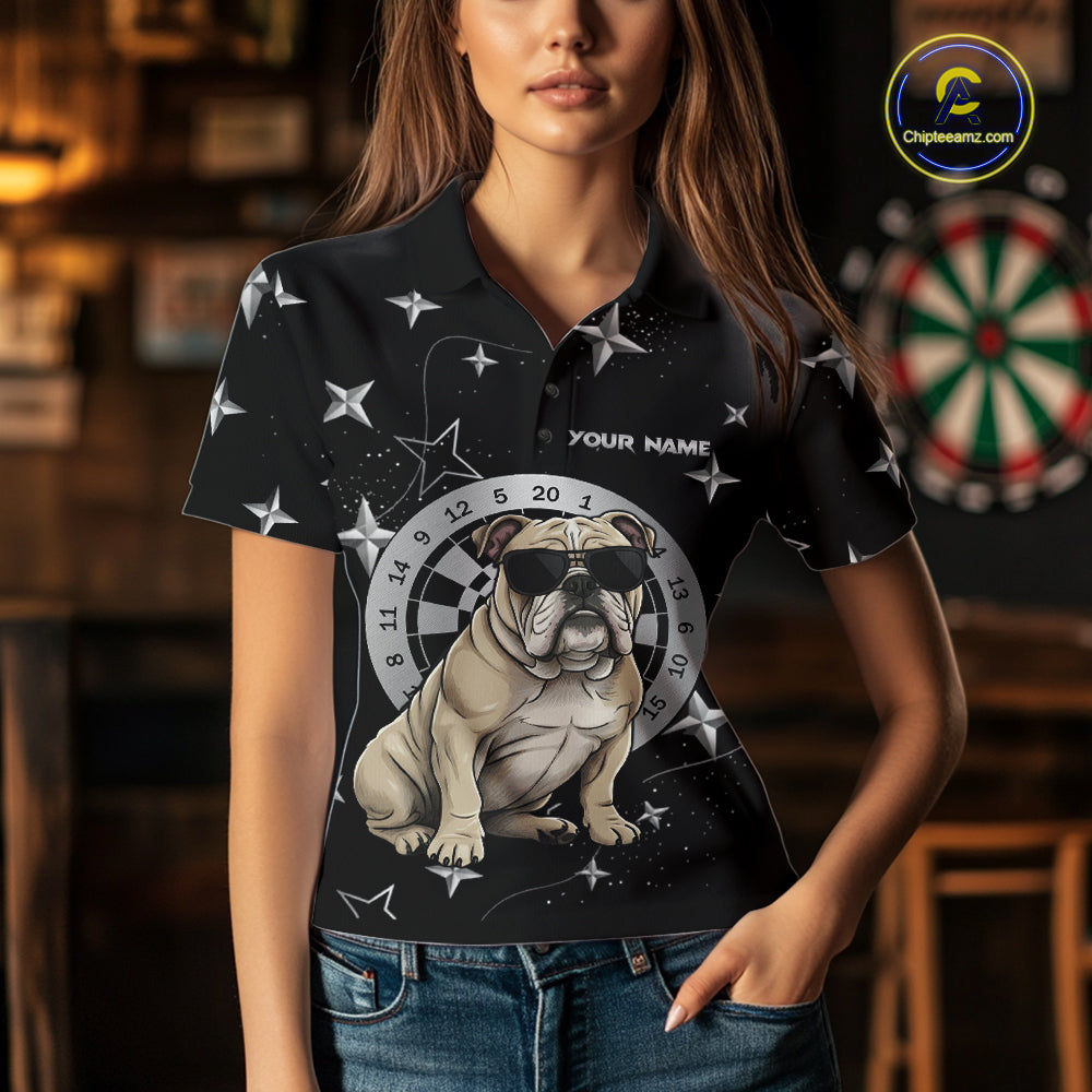 Personalized Funny Bulldog Darts Shirt For Women Custom Star Pattern Dart Jersey Team Polo & 1/4 Zip TDM5554