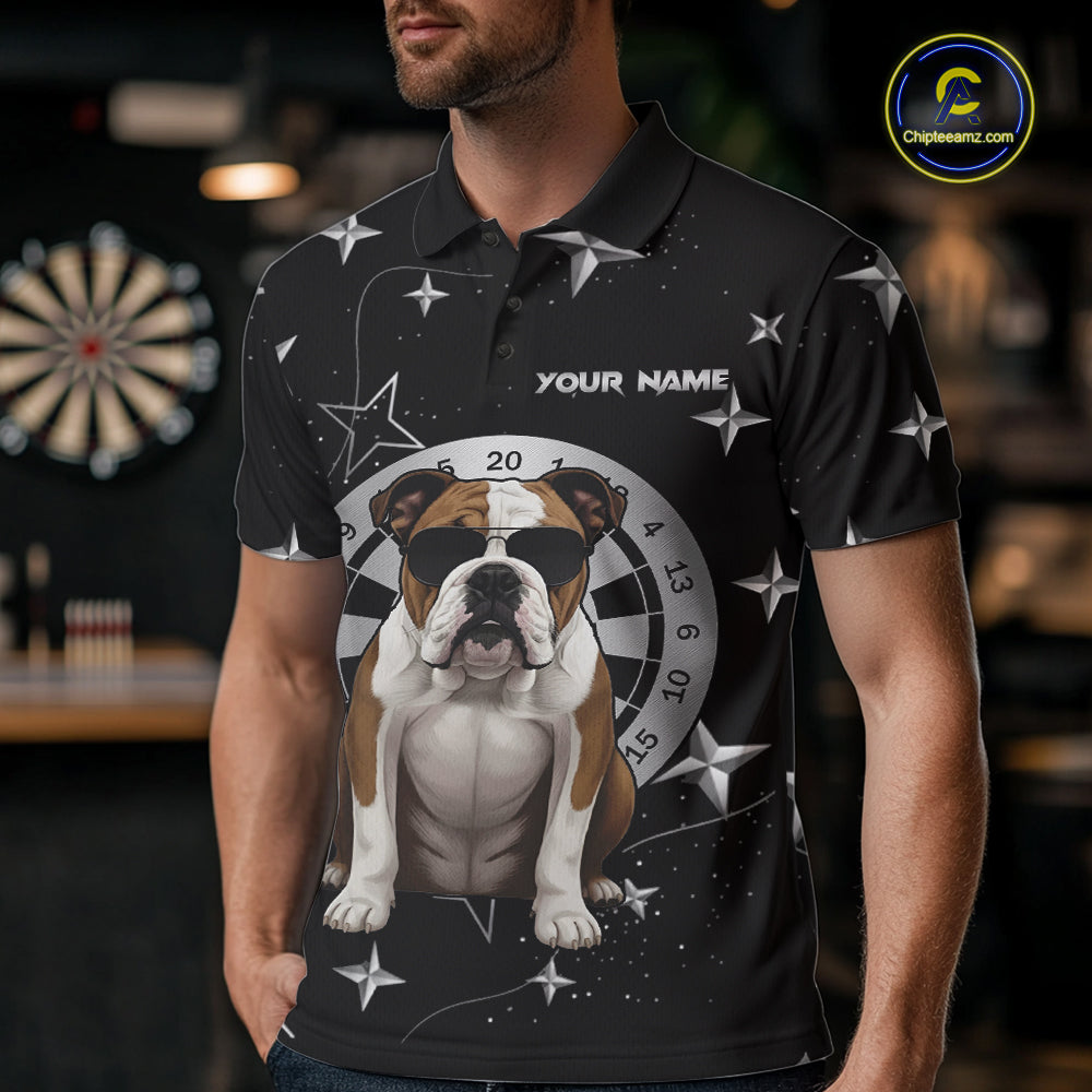 Personalized Funny Bulldog Darts Shirt For Men Custom Star Pattern Dart Jersey Team Polo & 1/4 Zip TDM5555