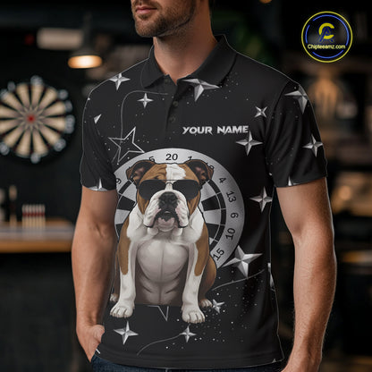 Personalized Funny Bulldog Darts Shirt For Men Custom Star Pattern Dart Jersey Team Polo & 1/4 Zip TDM5555
