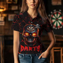 Load image into Gallery viewer, Personalized Red Dartboard Skull Fire Crack Dart Shirts Polo &amp; 1/4 Zip For Women Custom Dart Jerseys TDM3641