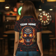 Load image into Gallery viewer, Personalized Red Dartboard Skull Fire Crack Dart Shirts Polo &amp; 1/4 Zip For Women Custom Dart Jerseys TDM3641
